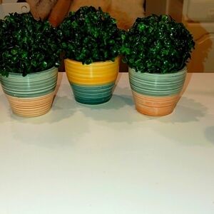 Ceramic Succulent Planters Set of 3 Garden Plants Gray Peach 4" X 3.5" EUC